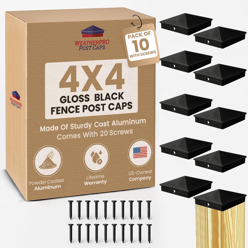 WeatherPRO Post Caps WeatherPRO 4x4 Fence Post Caps â€“ Black (3.5â€), Never Have to Replace These Premium Post Caps Made with Solid Aluminum - Powder Coating Will Never Fade, Sold by U.S. Company (10 Pack) - Image 1